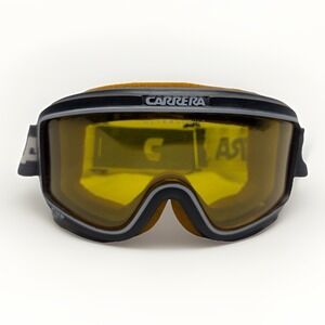 Vintage Carrera Cup Ultrasight 90s Ski Snowboard Goggles Black Gray Yellow Lens